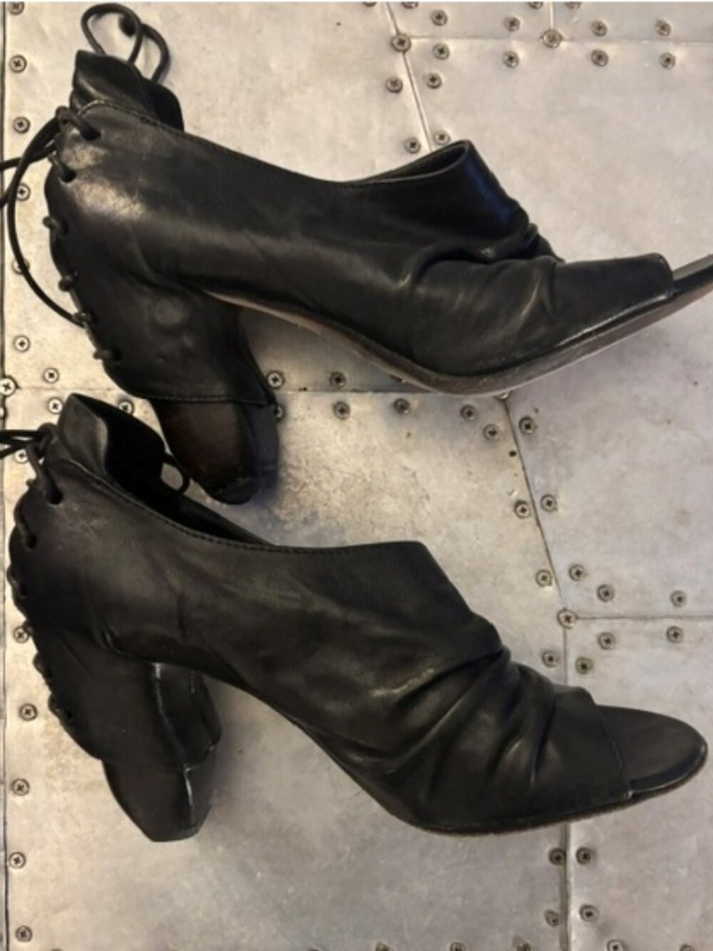 MARSELL LEATHER LACE UP 4 " OPEN TOE  HEELS. EXCELLENT CONDITION. SIZE 7